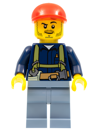 Минифигурка Lego Miner - Shirt with Harness and Wrench, Sand Blue Legs, Red Short Bill Cap cty0333